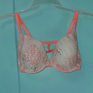 Victoria's Secret Coral Pink Patterned Push-Up Bra with Contrast Straps
